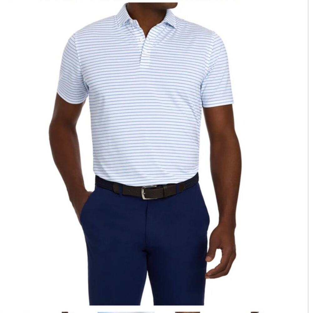 holderness and bourne tailored fit blue and white polo stripe medium